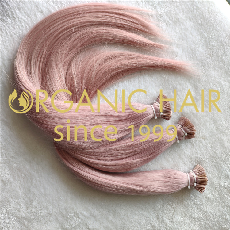 Pink color 100% human hair I tip hair extensions CNY012